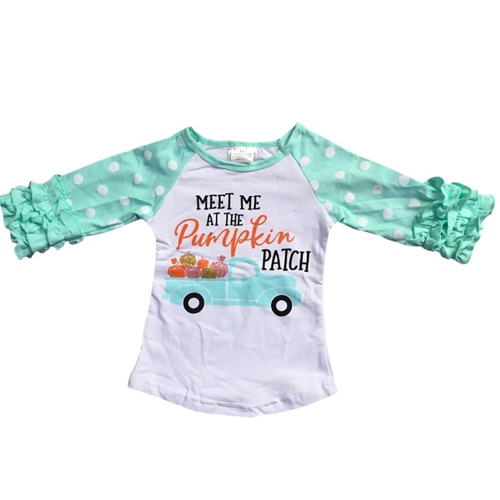 Little Girl Kids Toddler Thanksgiving Pumpkin Patch Ruffle T-Shirt Top Blouse